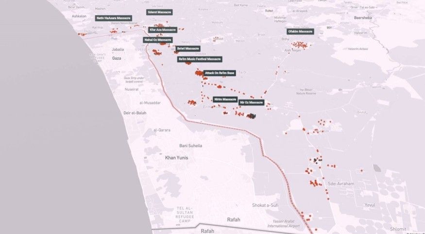 Site Mapping the Massacres, projet de géovisualisation du 7 octobre visant, au moyen d’une carte interactive, à « fournir une représentation complète des atrocités commises par le Hamas ».