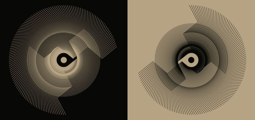 Abstract visual complementary clock wheels, ebony and ivory