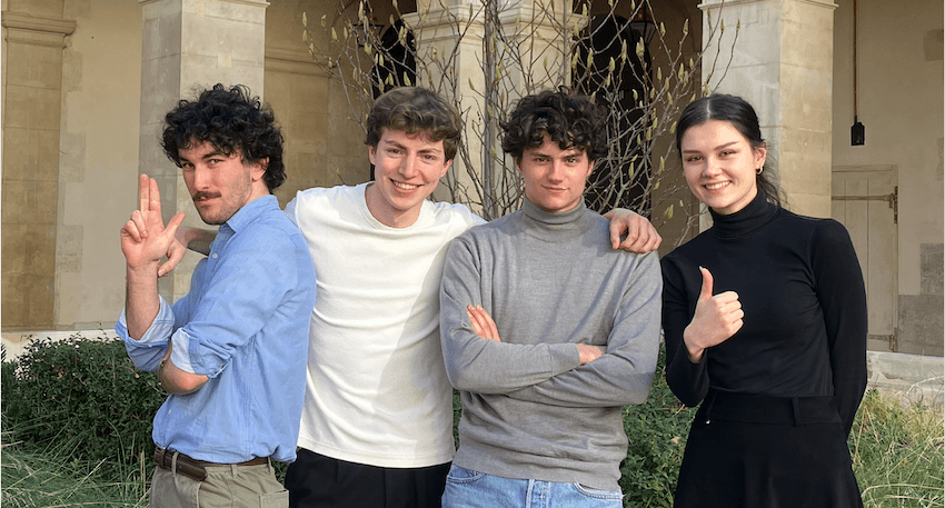 Sciences Po team photo 2025 Econometric Game with Etienne Compérat, Nathanaël Soulage, Jean Fontalirand, and Alexandra Anghel (left to right)