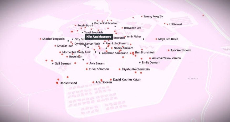 Site Mapping the Massacres, projet de géovisualisation du 7 octobre visant, au moyen d’une carte interactive, à « fournir une représentation complète des atrocités commises par le Hamas ».