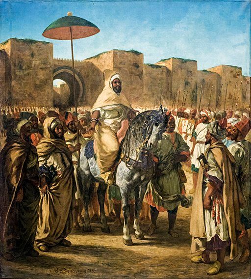 Moulay Abd-er-Rahman, Sultan du Maroc, sortant de son palais de Meknes, entouré de sa garde et de ses principaux officiers,  Eugène Delacroix.