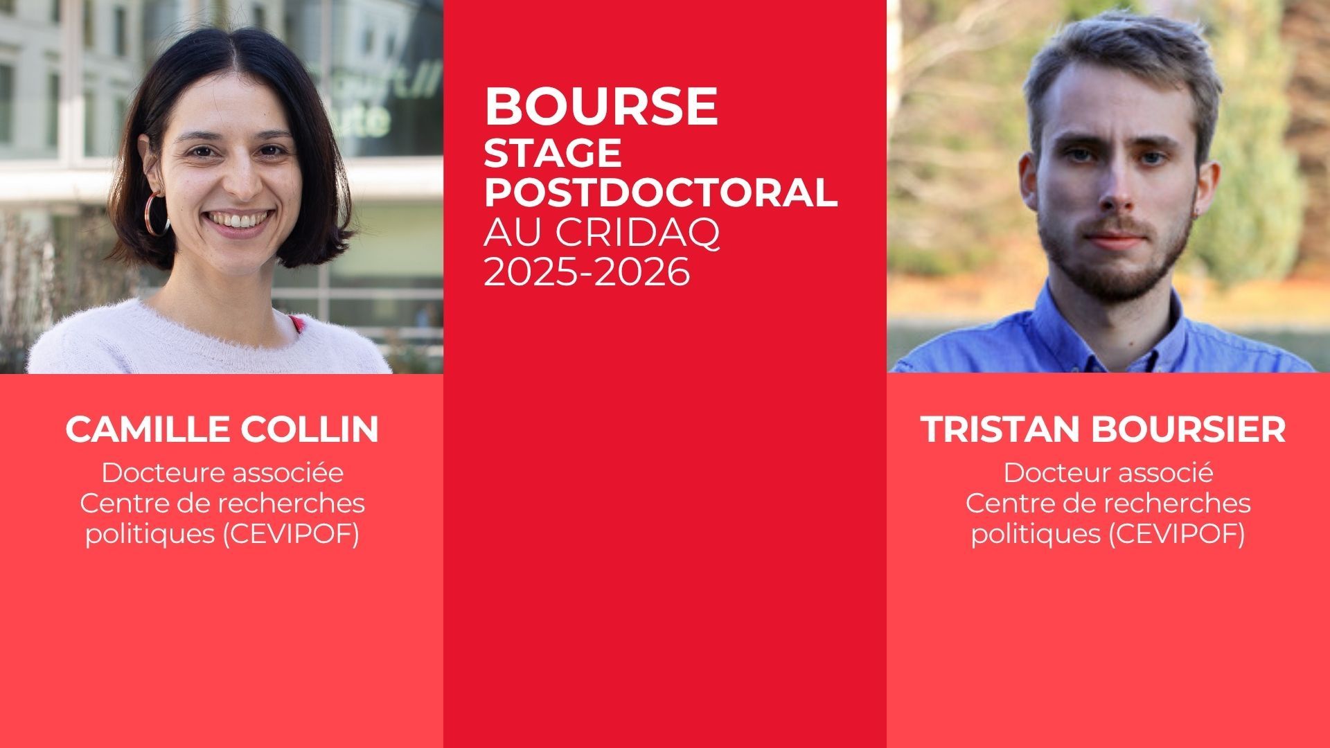 Deux jeunes docteurs associés du CEVIPOF effectuent un stage postdoctoral au CRIDAQ pour 2025-2026