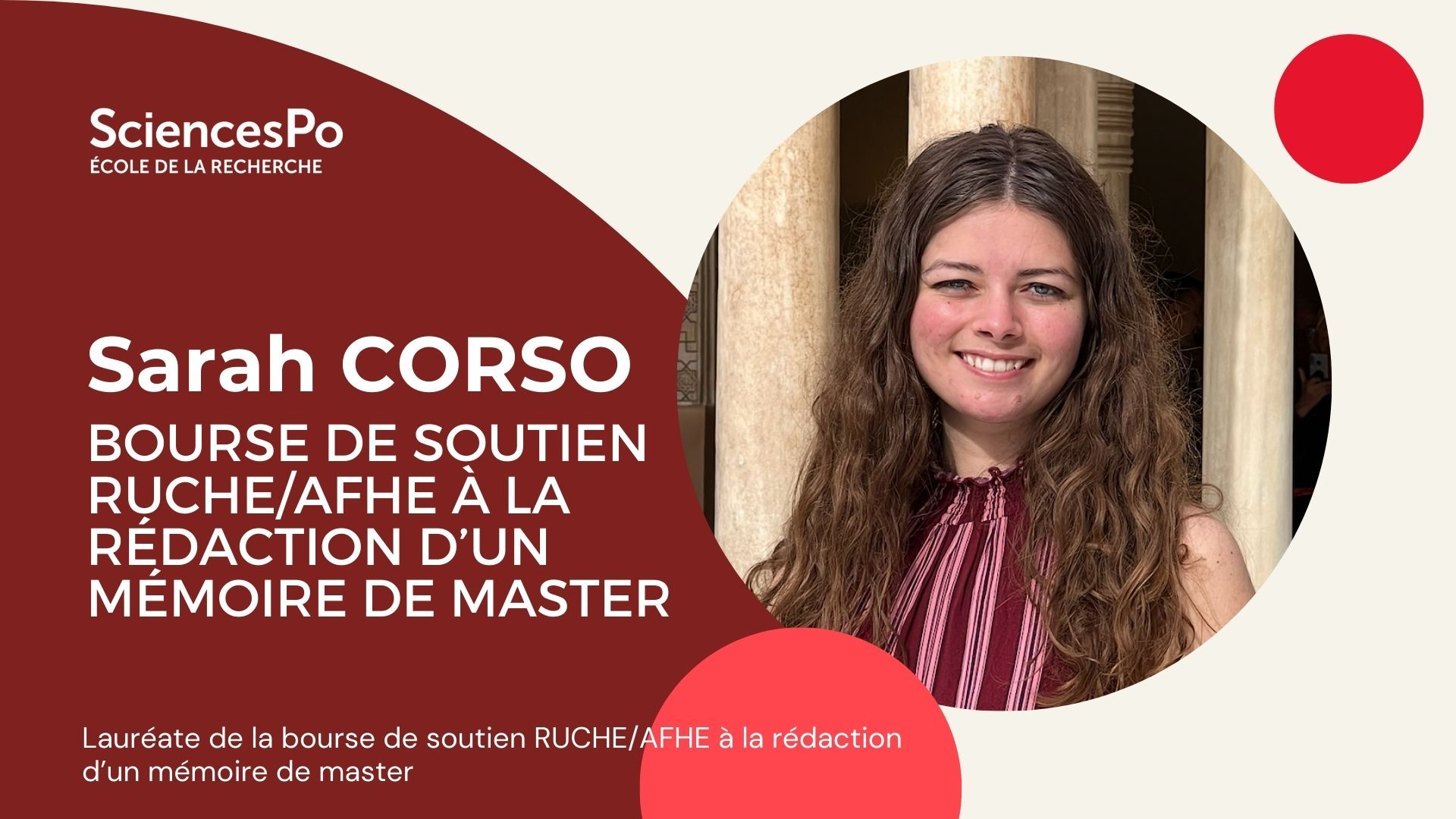 Sarah Corso, lauréate de la bourse de soutien RUCHE/AFHE à la rédaction d’un mémoire de master