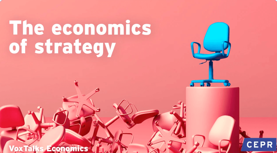 Blue chair perched on a column high above a heap of overturned pink chairs (concept of leadership or ambition)