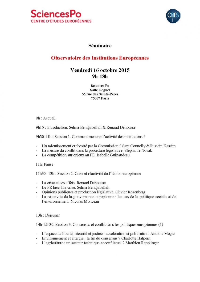 Invitation au séminaire Observatoire des Institutions Européennes