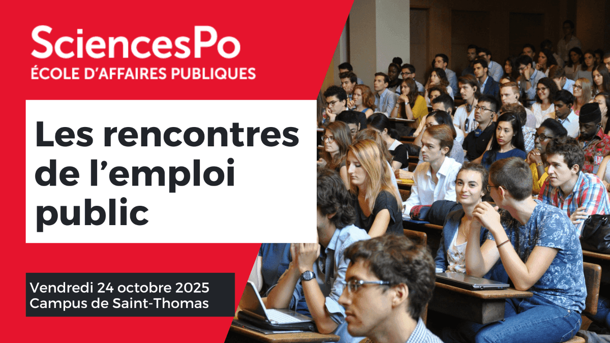 Image of an amphitheater with students for the “Les rencontres de l'emploi public” event