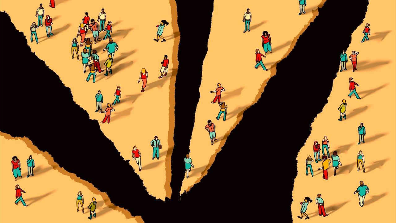 Disunity separation individually group people flat isometric