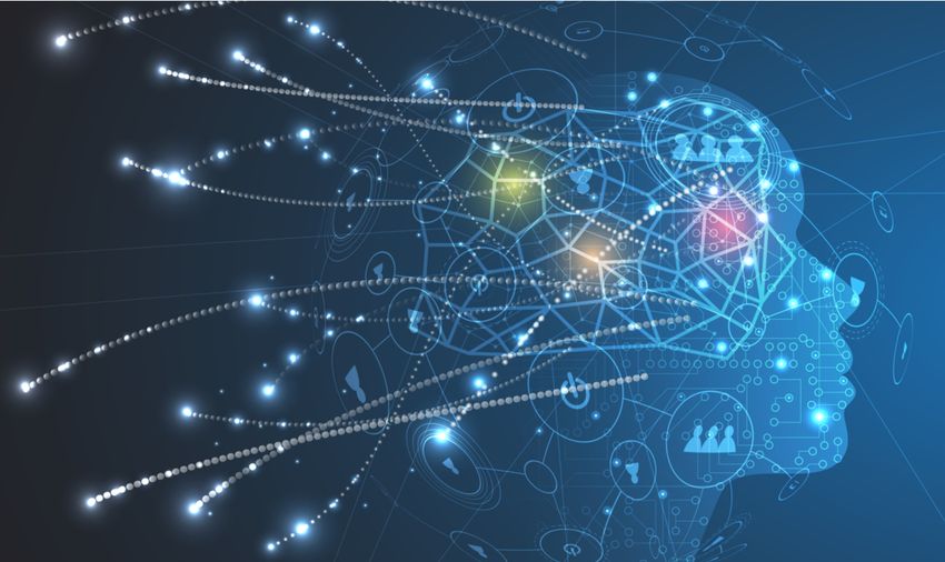 Abstract AI. Technological web in the background. Virtual concept.