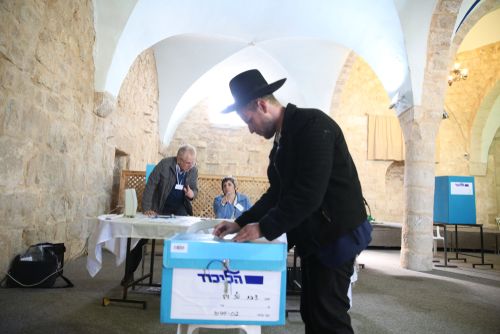 Safed, Isreal, 6 February 2019. A man votes during the Likud party election, prior to the general elections of April 2019.