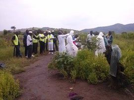 Health Alert Executive Director- Victor Lansana Koroma and the Health Alert team help with dignified burials of Ebola victims in Hastings, Sierra Leone.