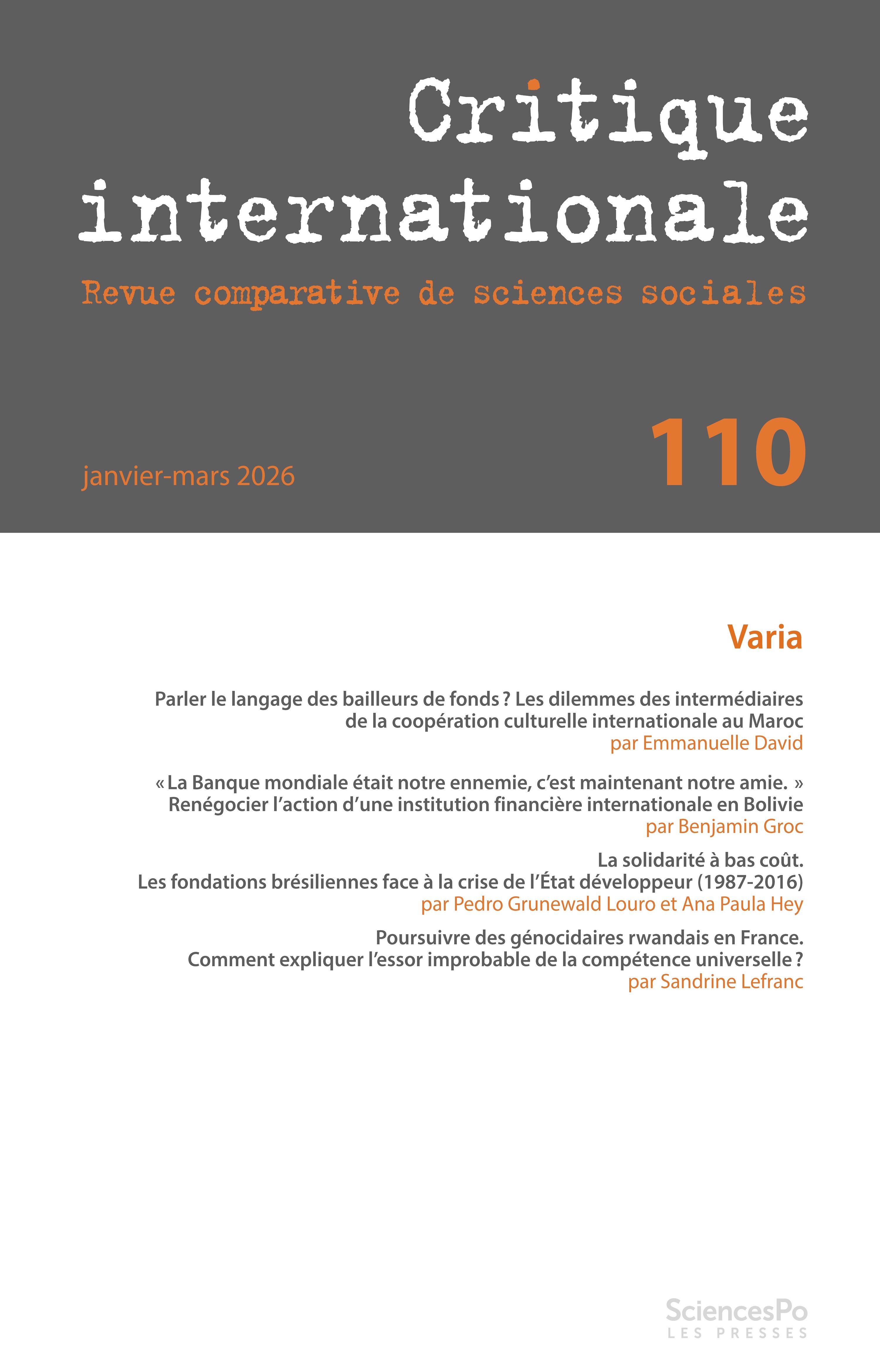 Couverture Critique internationale 110