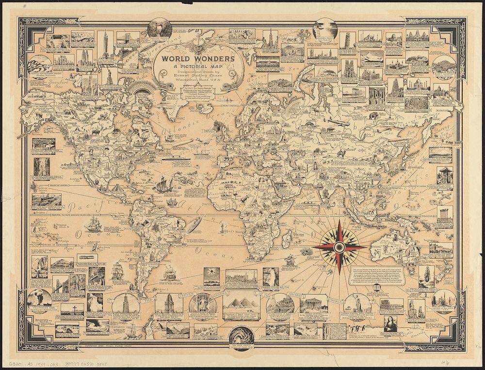 World wonders: A pictorial map by Ernest Dudley Chase.  Sourc