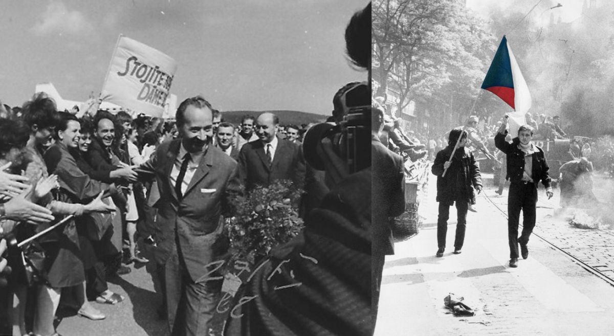 Alexandr Dubcek / Thécoslovaques arborant leur drapeau national, Prague 1968