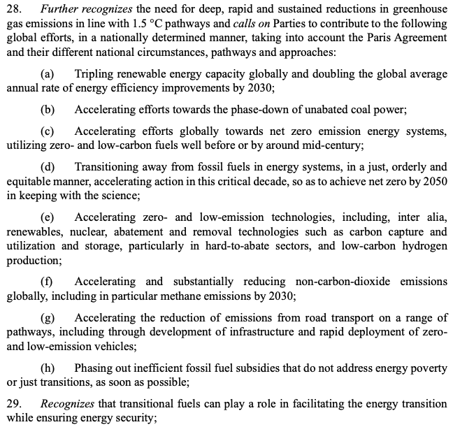 Excerpt from the First Global Stocktake from the COP28. On Mitigation.