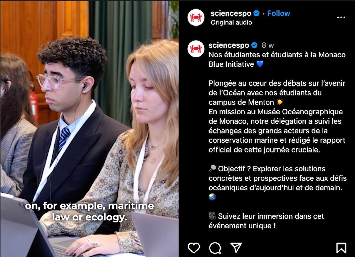 Post sur l'Instagram de Sciences Po