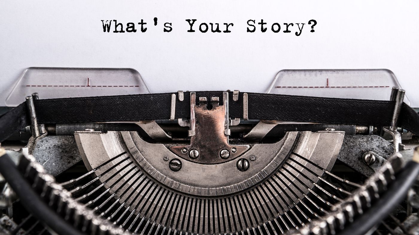 Machine a écrire avec marqué en anglais "What's your story"
