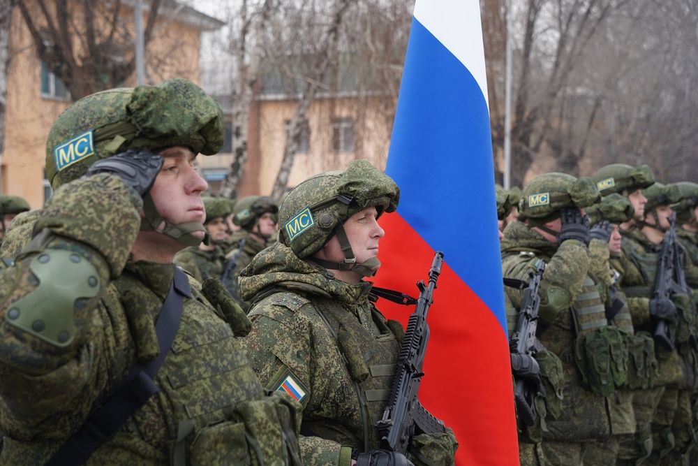 Almaty, janvier 2022, soldats des forces de l'Organisation du traité de sécurité collective (OTSC) qui regroupe l'Arménie, la Biélorussie, le Kazakhstan, le Kirghizistan, la Russie et le Tadjikistan.