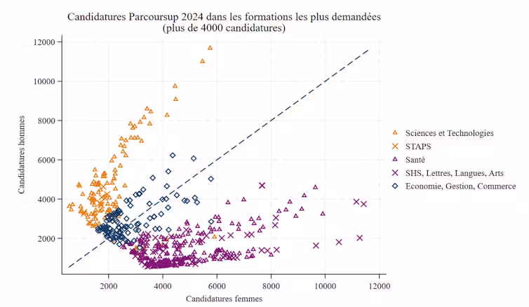 Source : Parcoursup 2024 – vœux de poursuite d’études et de réorientation dans l’enseignement supérieur et réponses des établissements. Fourni par l'auteur