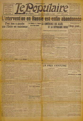 Jean Longuet. “C’est bien à gauche que l’Unité est maintenue”. Le Populaire, 17 septembre 1919