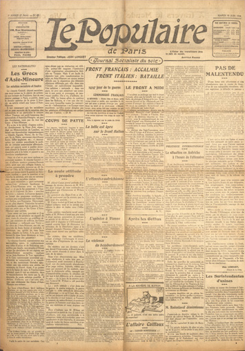 Une de Le populaire, mardi 18 juin 1918