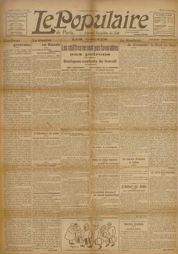 Jean Longuet. “Le vote des femmes”. Le Populaire, Jeudi 22 mai 1919