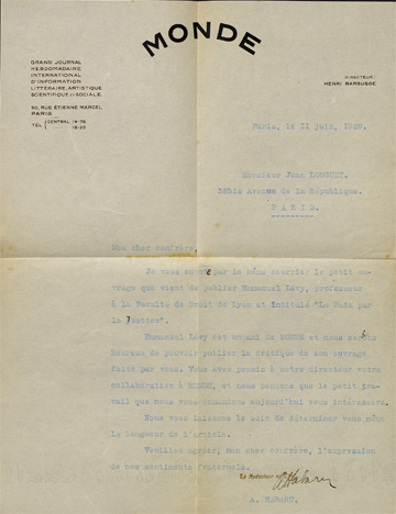 Augustin Habaru. Lettre, 11 juin 1929