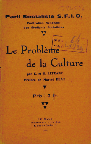 E.et G. Lefranc. Le problème de la culture. Le Mans : imprimerie ouvrière, 1931
