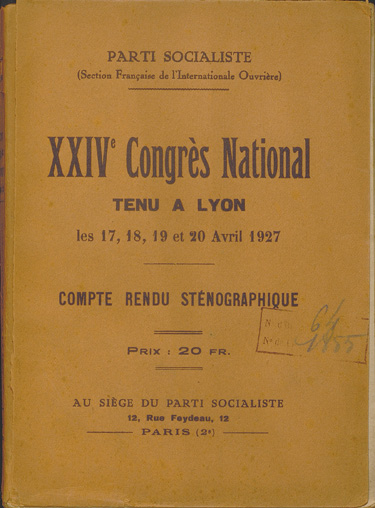 XXIVè Congrès national tenu à Lyon les 17, 18, 19 et 20 avril 1927 : compte-rendu sténographique.