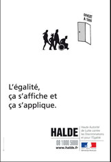 Affiche de la Halde : "L'égalité, ça s'affiche et ça s'applique"
