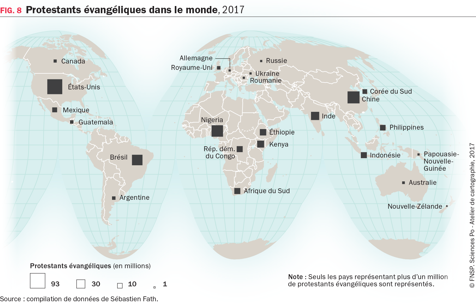 Carte : Protestants évangéliques dans le monde, 2017