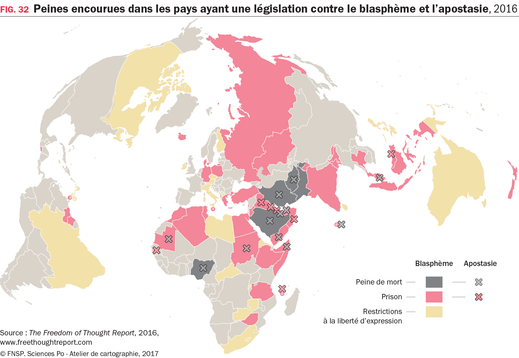Carte : Peines encourues dans les pays ayant une législation contre le blasphème