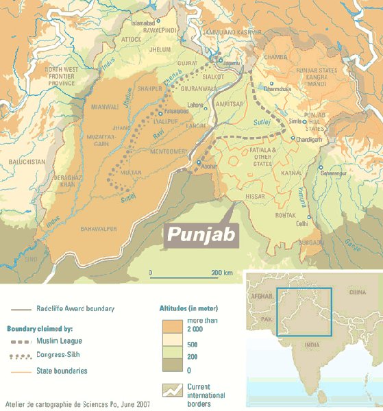 Map of Punjab in 1949