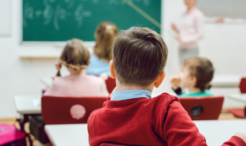 Boy student in elementary school class watching the lesson (Kzenon/Shutterstock)