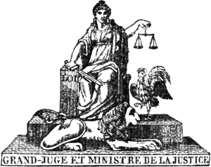 Frontispice des documents émanant du ministère de la Justice au XIXe siècle. Crédits : ministère de la Justice