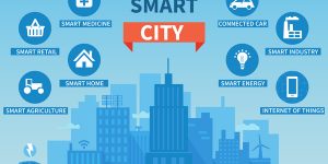 Smart city vector concept illustration with icons. Concept of Internet of things and another future technologies for living. De Irina Strelnikova Crédits ; Shutterstock