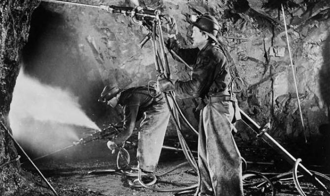 Miners drilling in Lapland. Unknown Photographer. Almquist & Coster, 1949-1950.
