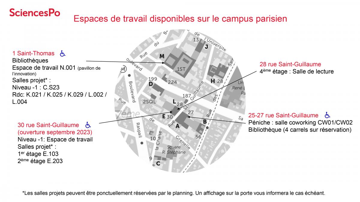 Espaces de travail disponibles - campus de Paris