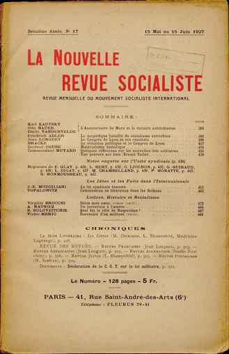 Jean Longuet. “Le congrès de Lyon et ses résultats”. La nouvelle revue socialiste