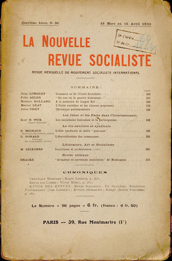 Jean Longuet . “Pour les noces d’argent du Parti S.F.I.O : La formation de l’unité socialiste”. La nouvelle revue socialiste, quatrième  année, n° 30, 15 mars au 15 avril 1930