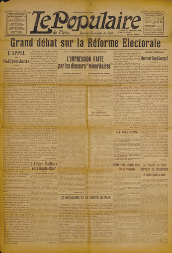 Paul Faure. “Le socialisme et le traité de paix”. Le Populaire, 20 septembre 1919