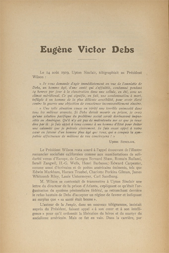 Jean Longuet. “Eugène Victor Debs”. La Nouvelle Revue Socialiste. Première année n°10, 15 octobre au 15 novembre 1926, p. 218-233