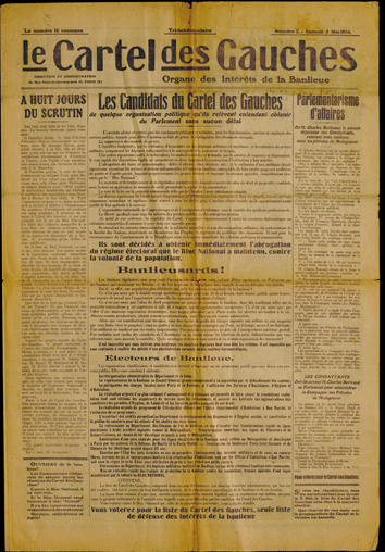 Le Cartel des Gauches : organe des intérêts de la banlieue. Numéro 2. Samedi 3 mai 1924