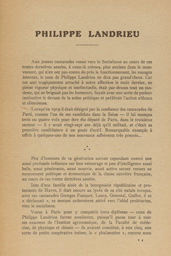 Jean Longuet. “Philippe Landrieu”. La Nouvelle Revue Socialiste. Première année n°6, 15 mai au 15 juin 1926, p. 209-240