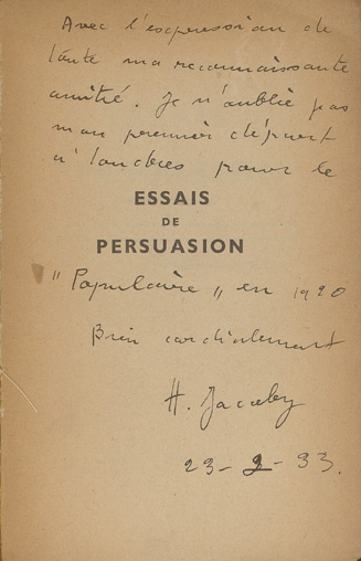 Dédicace du traducteur dans : J.M. Keynes. Essais de persuasion. Trad. de l’anglais par Herbert Jacoby. Paris : Gallimard, 1933.