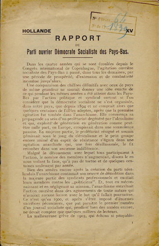 Rapport du Parti ouvrier socialiste démocrate des Pays-Bas. 1914