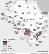 Carte des indépendances en Afrique jusqu'en 1972