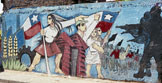 Mural représentant une femme qui porte un drapeau chilien