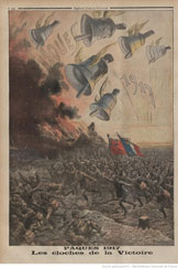 Dessin représentant une envolée de cloches en signe de victoire à Pâques 1917