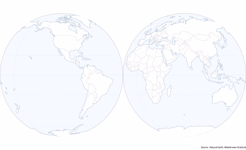 Basemap of the world in an interrupted projection, shown as two hemispheres.