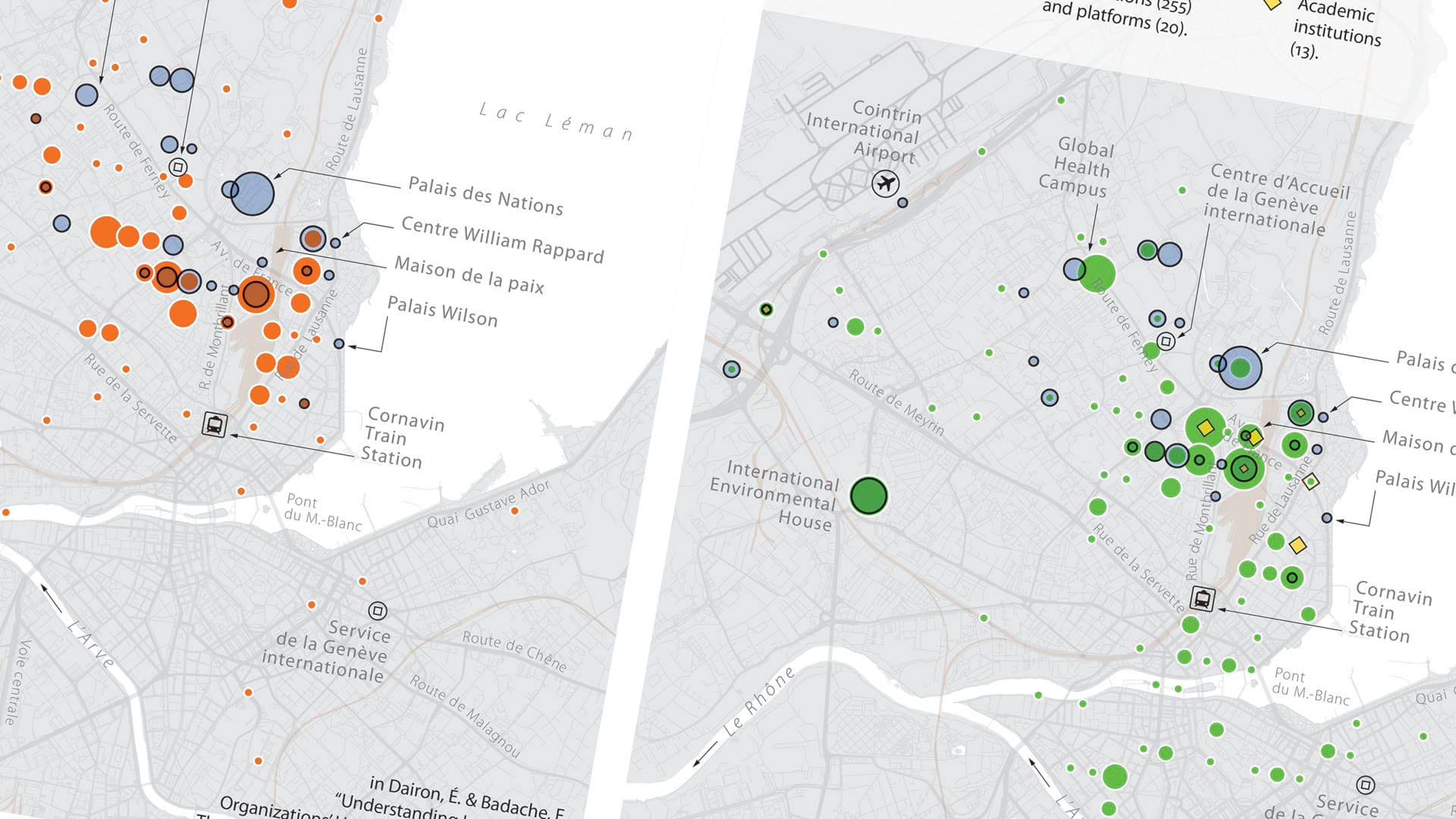 Aperçu de la carte de la Genève internationale. Atelier de cartographie de Sciences Po, 2021